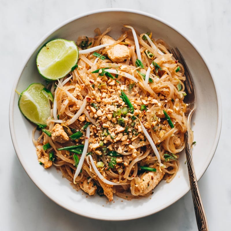 Thai style fried noodles with chicken (Pad Thai)